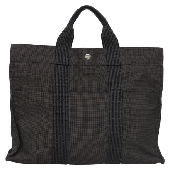 HERMES Her Line MM Tote Bag Canvas Gray Silver Auth kk445 - Picture 1 of 16